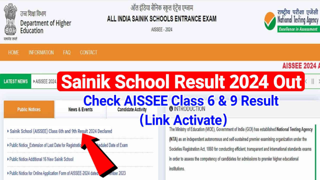 Sainik School Result 2024 Declared, Check Sainik School AISSEE Class 6